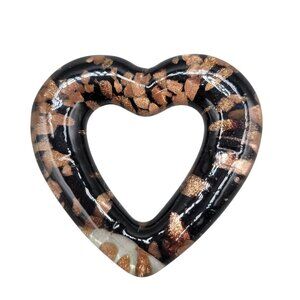 Heart Shaped Glass Pendant Copper Foil Accents in Black Interior